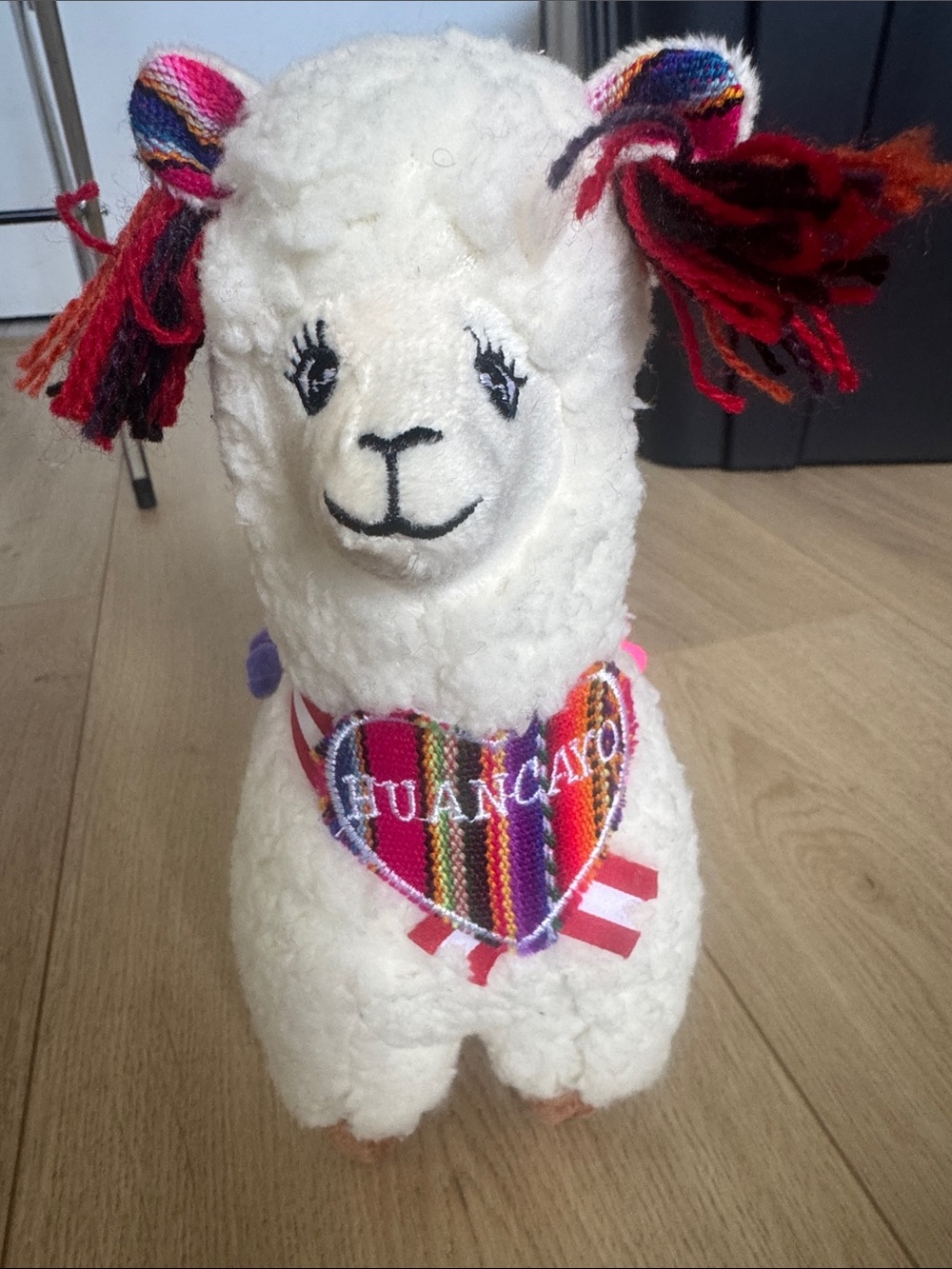 Plush Alpaca Home Accent - White with Multicolor Heart